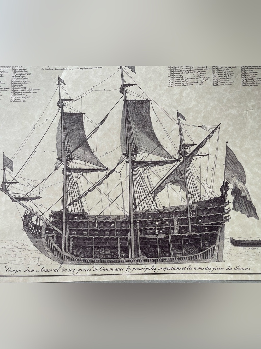 Vintage Reproduction of the Antique 17th Century 1693 Naval Architecture Print